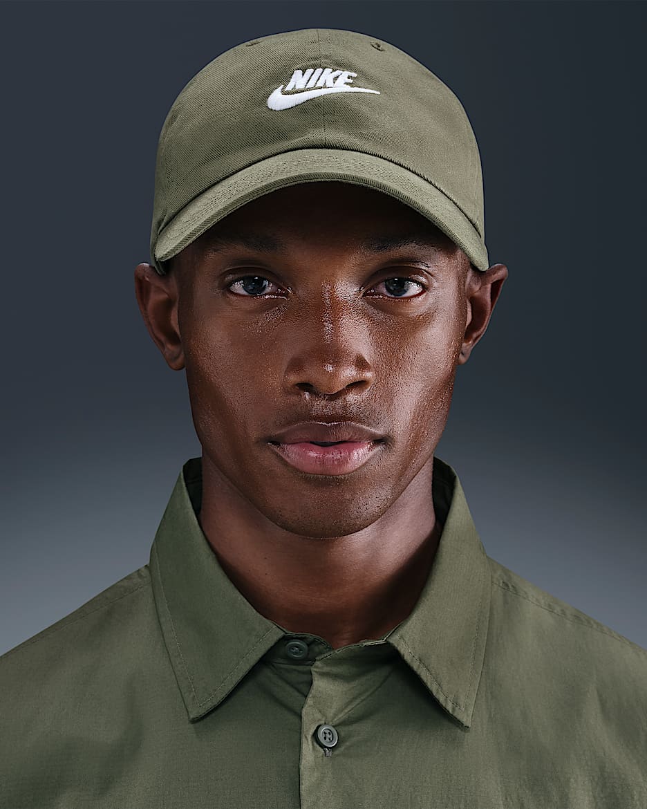 Nike Club Unstructured Futura Wash Cap - Medium Olive/White