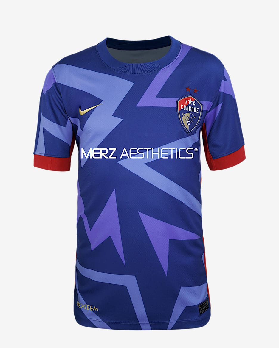 North Carolina Courage 2025 Stadium Home Big Kids' Nike Dri-FIT NWSL Replica Jersey - Gym Blue/Carmine