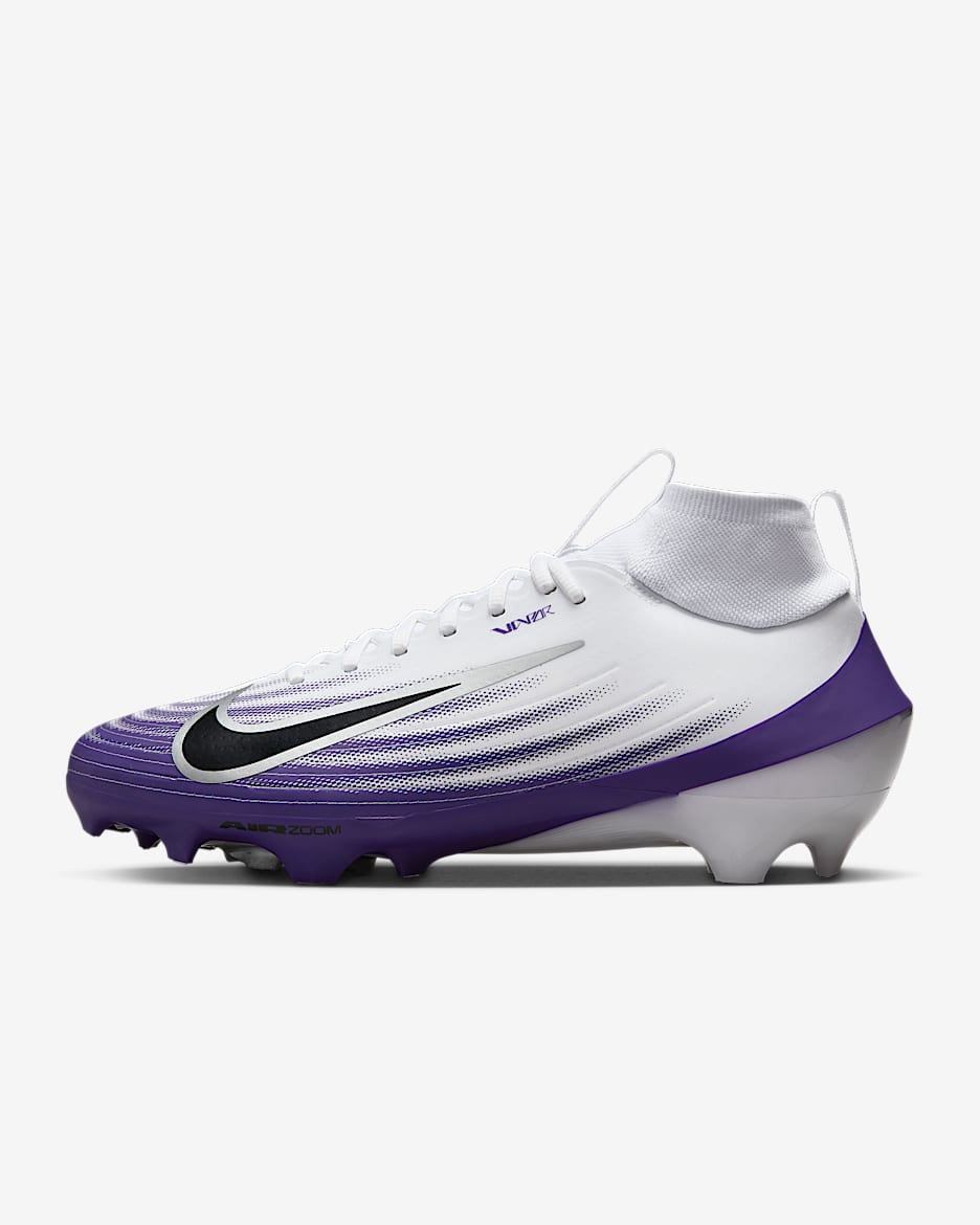Tacos de fútbol americano Nike Vapor Pro 1 - Blanco/Morado cancha/Plata metalizado/Negro