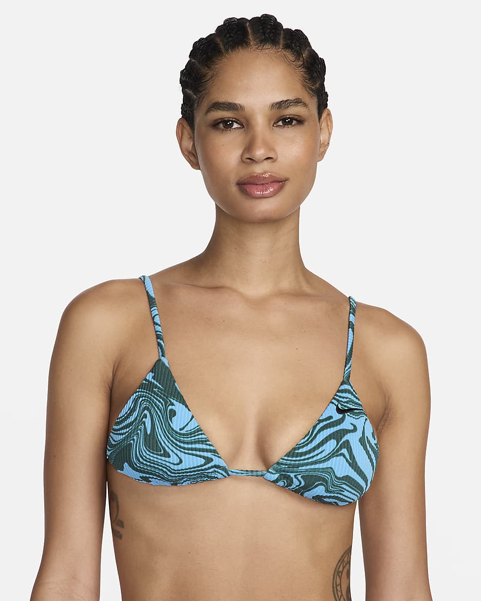 Prenda superior de bikini con correas para mujer Nike Swim Swirl - Azul acuario