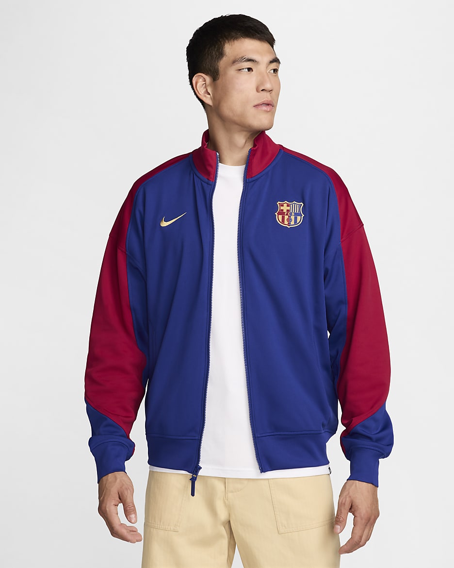 FC Barcelona Academy Pro Home Men's Nike Dri-FIT Soccer Anthem Jacket - Deep Royal Blue/Noble Red/Club Gold