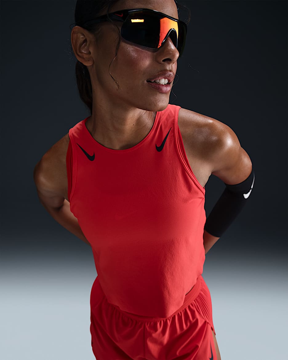 Nike AeroSwift Women's Dri-FIT ADV Cropped Running Tank Top - Light Crimson/Black