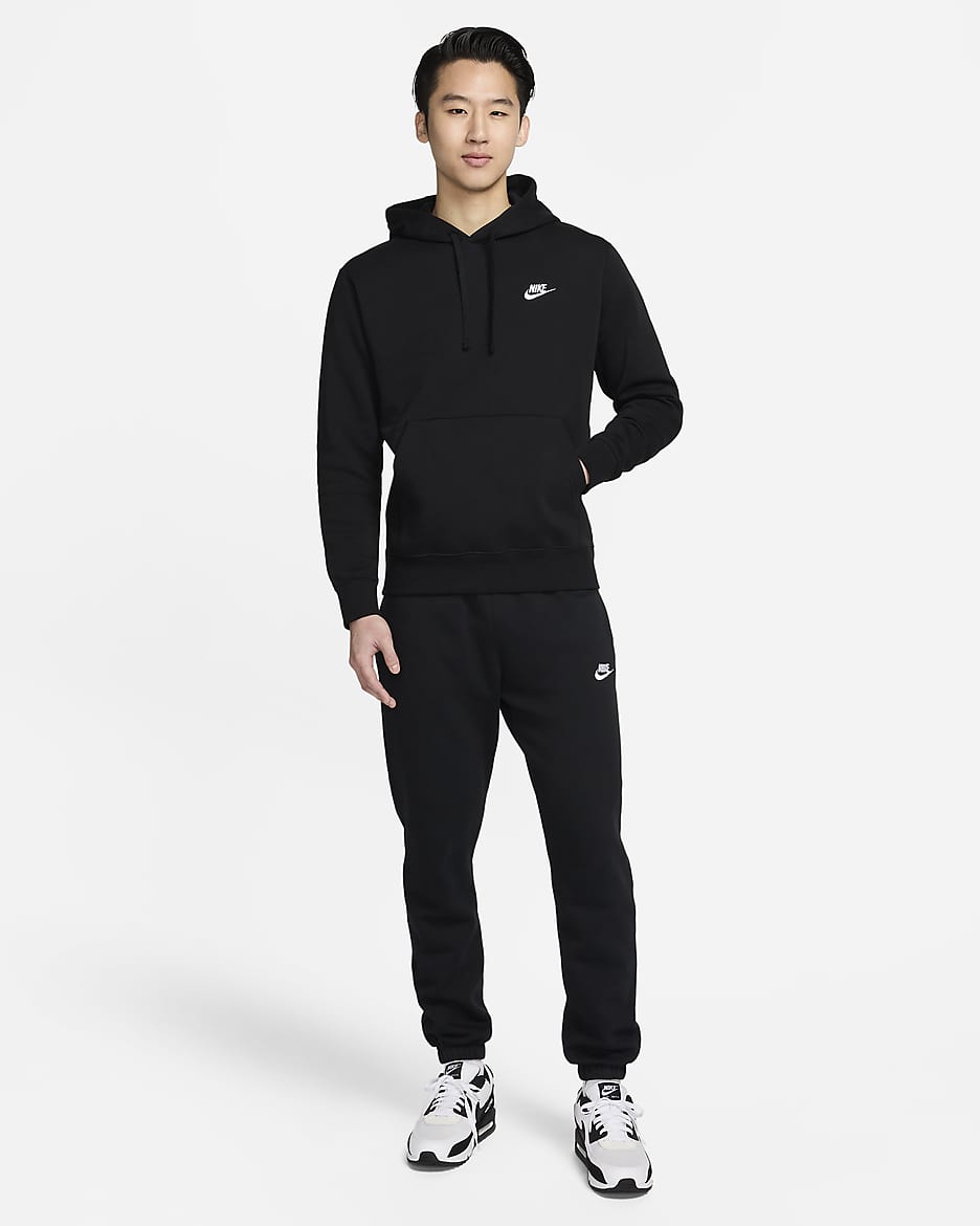 Felpa pullover con cappuccio Nike Sportswear Club Fleece - Nero/Nero/Bianco