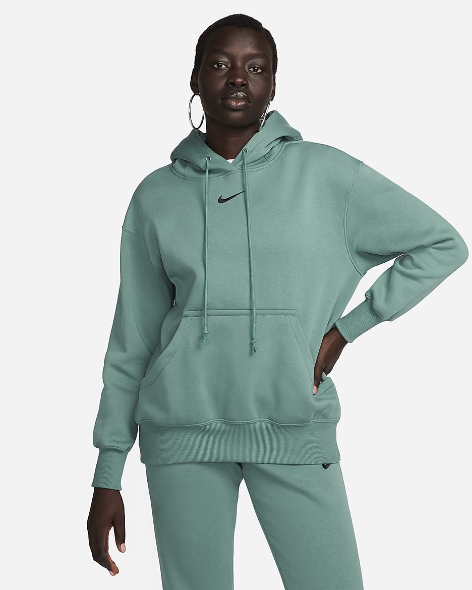 Felpa pullover oversize con cappuccio Nike Sportswear Phoenix Fleece – Donna - Bicoastal/Nero