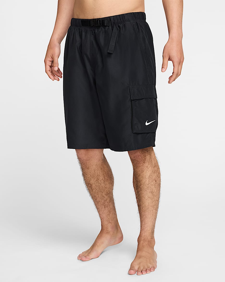 Shorts cargo de 23 cm con forro completo para hombre Nike Swim Voyage - Negro/Blanco