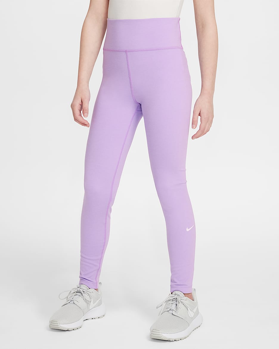 Nike One Big Kids’ (Girls') Dri-FIT High-Waisted Leggings - Rush Fuchsia/Hydrangeas/Heather/White