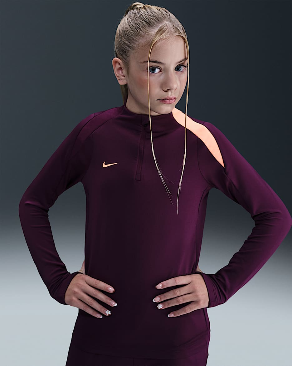 Maglia da calcio per allenamento Nike Dri-FIT Strike - Ragazzi - Bordeaux/Bordeaux/Orange Pulse/Orange Pulse