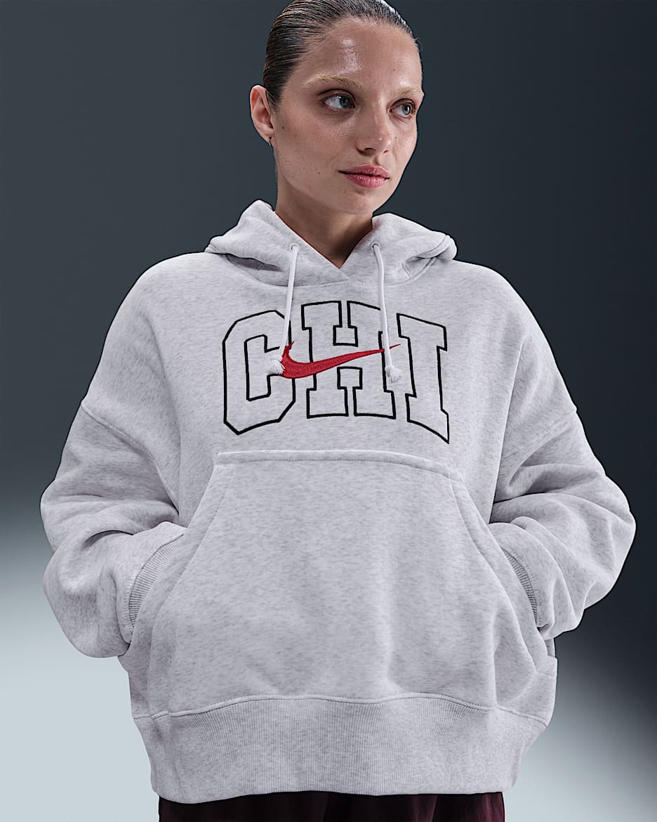 Nike Sportswear Phoenix Fleece Women's Oversized Hoodie - Birch Heather/University Red/Midnight Navy