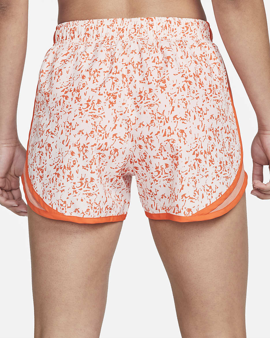 Nike Dri-FIT Icon Clash Tempo Women's Mid-Rise All-Over Print Running Shorts - Atmosphere/Madder Root/Rush Orange/White