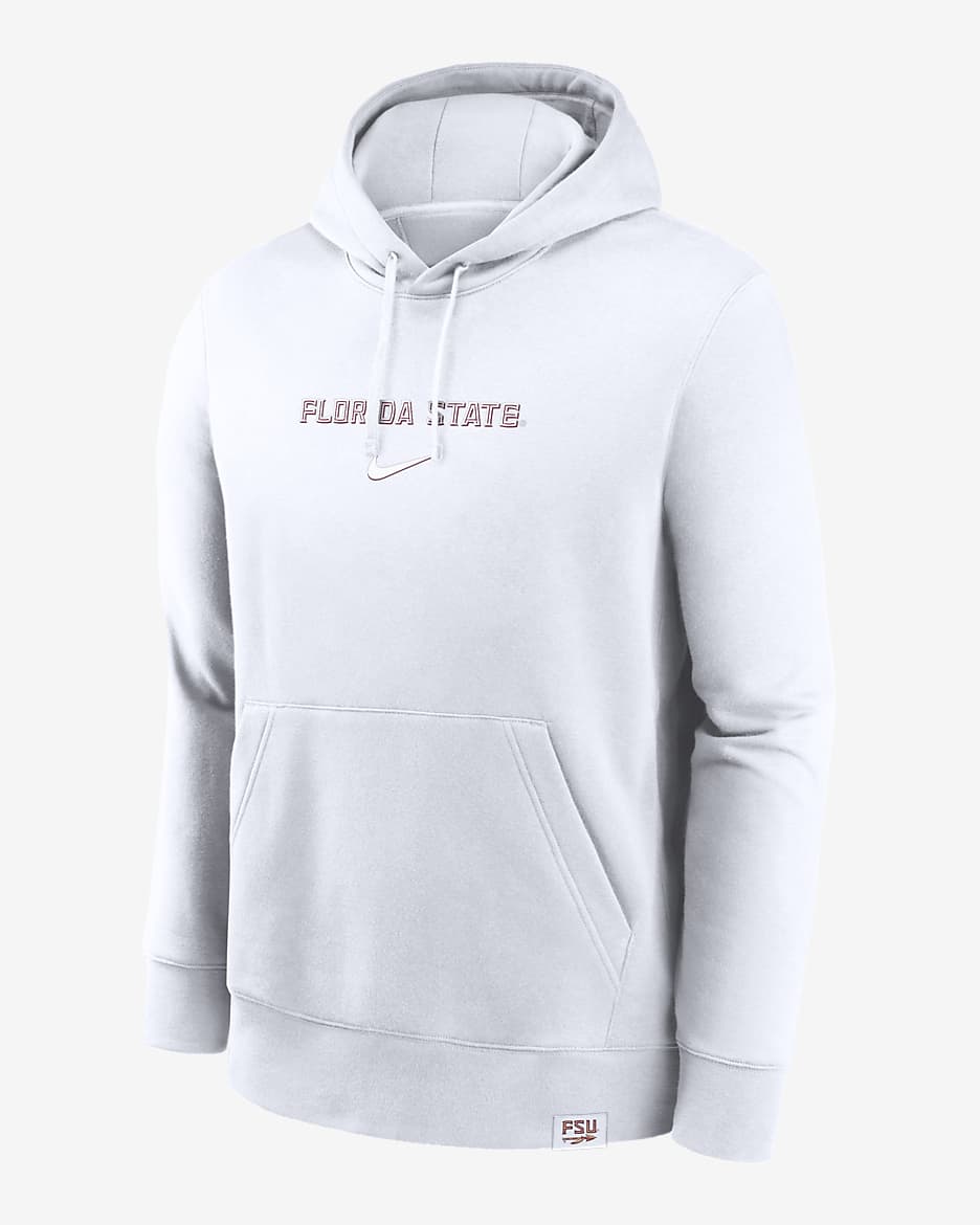 Florida State Seminoles Statement Wordmark Lockup Heavyweight Men's Nike College Pullover Hoodie - White