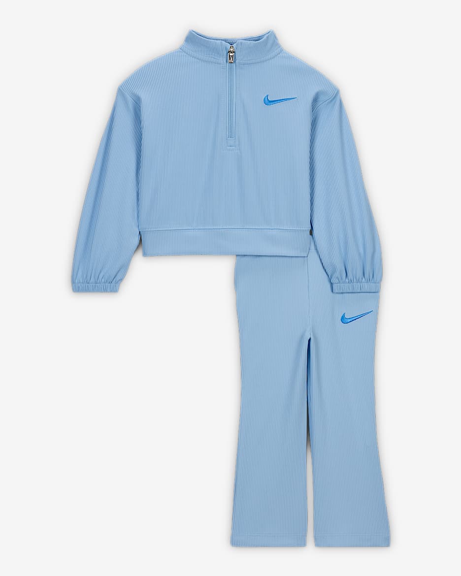 Nike Game, Swoosh, Match! Conjunto de playera con cierre de 1/4 y leggings para bebé - Azul psíquico