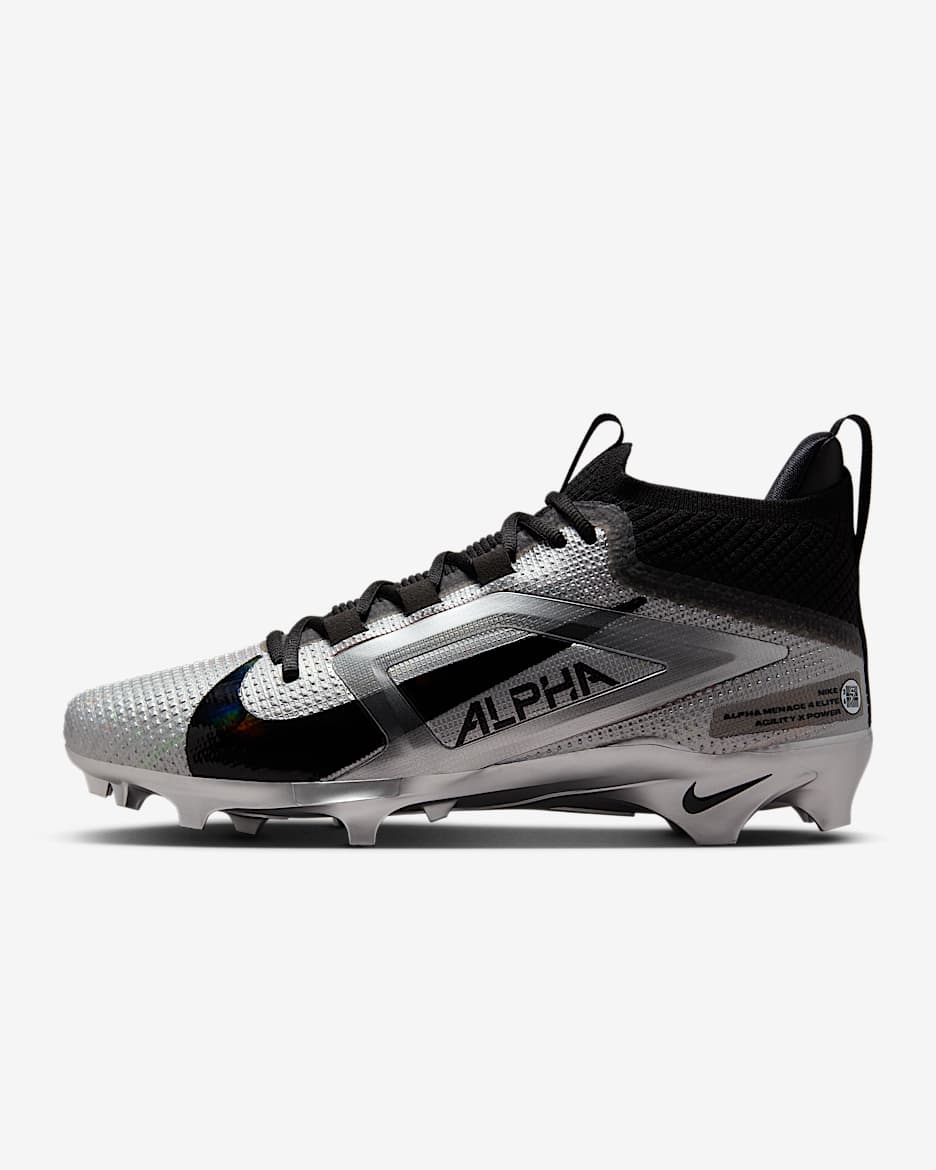 Tenis de fútbol americano Nike Alpha Menace 4 Elite "Saquon Barkley" - Negro/Gris lobo/Plata metalizado