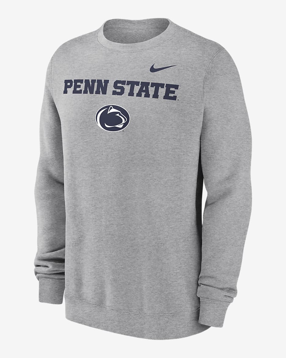 Sudadera de cuello redondo sin cierre universitaria Nike para hombre Penn State Nittany Lions Primetime Primary Stack - Gris oscuro jaspeado