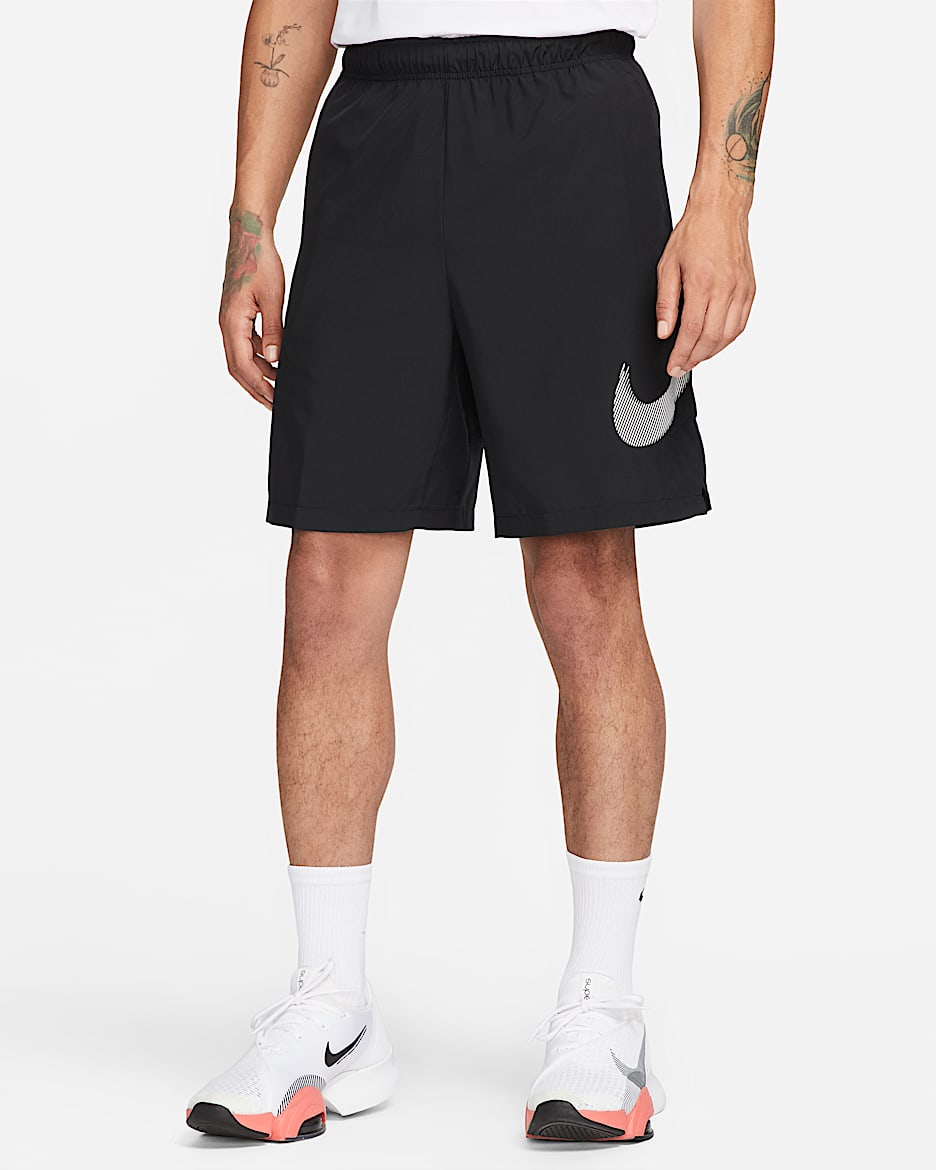 Nike Dri-FIT 男款 9" 梭織圖樣健身短褲 - 黑色/Smoke Grey/白色