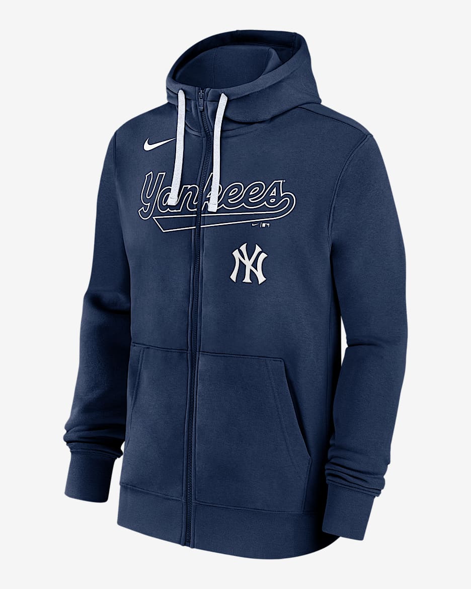 New York Yankees Knockout Script Men's Nike MLB Full-Zip Hoodie - Navy