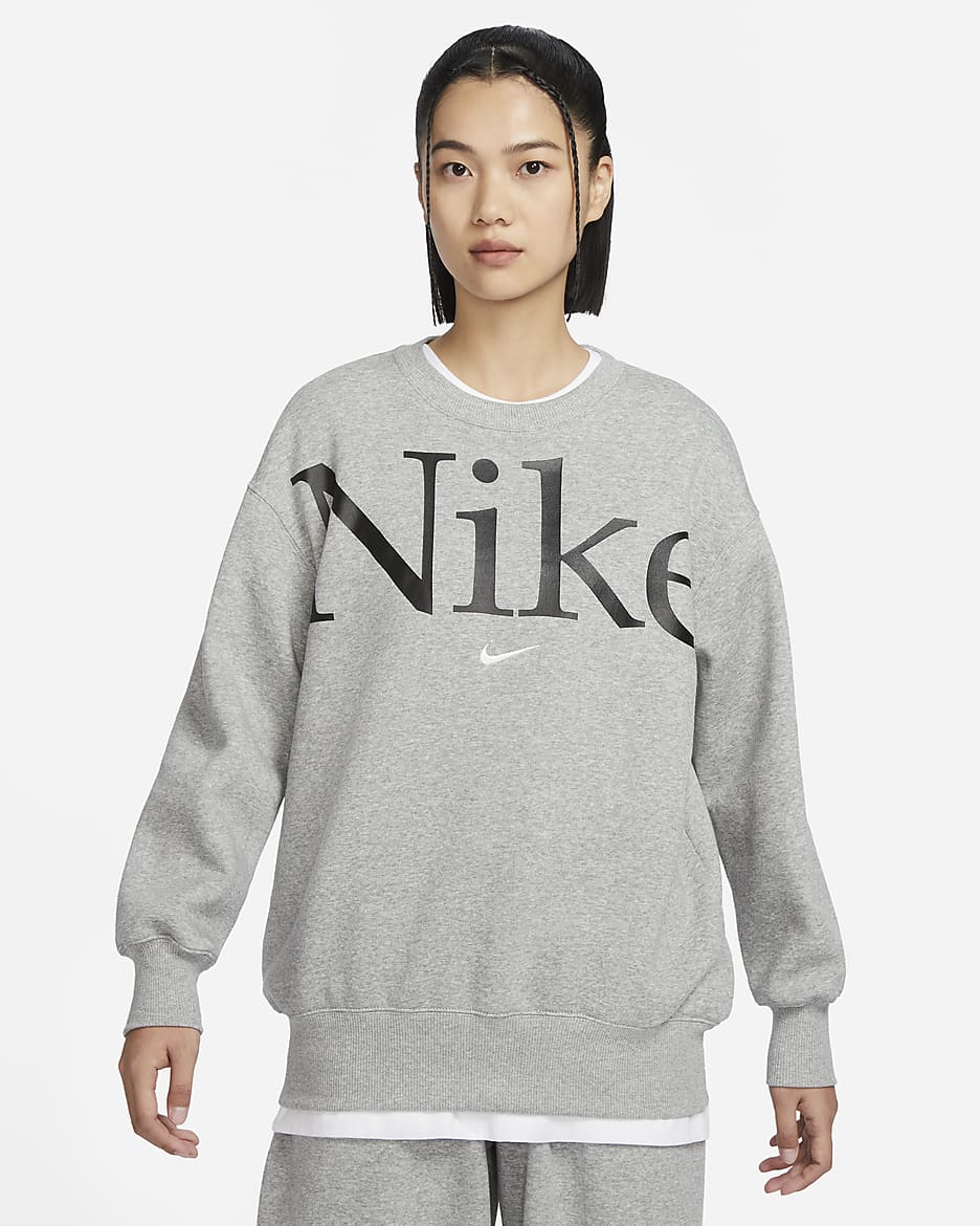 Nike Sportswear Phoenix Fleece Women's Oversized Crew-Neck Logo Sweatshirt - Dark Grey Heather/Black/Sail