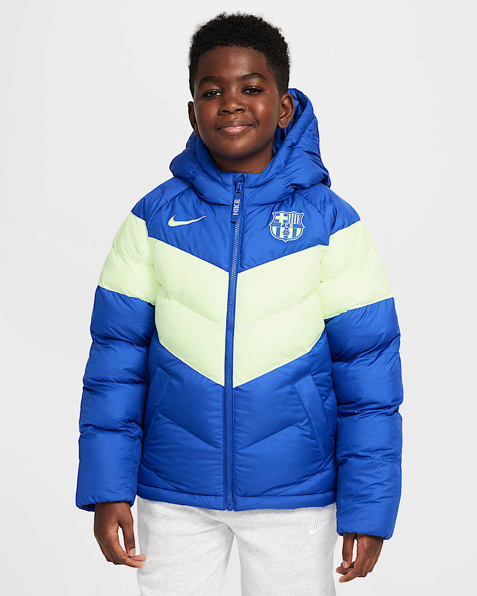 F.C. Barcelona Third Older Kids' Nike Football Synthetic-Fill Hooded Jacket - Old Royal/Barely Volt/Lime Blast