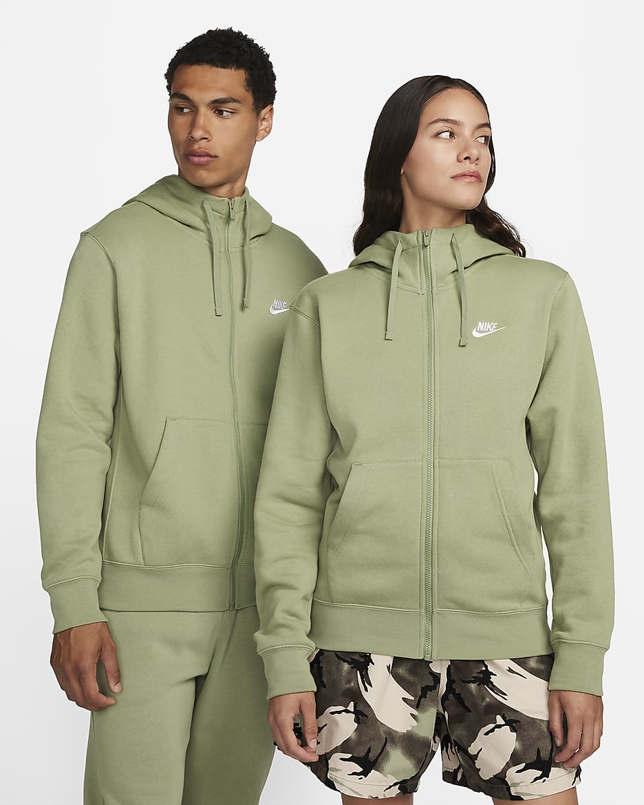 Sudadera con gorro de cierre completo para hombre Nike Sportswear Club Fleece - Verde aceite/Verde aceite/Blanco