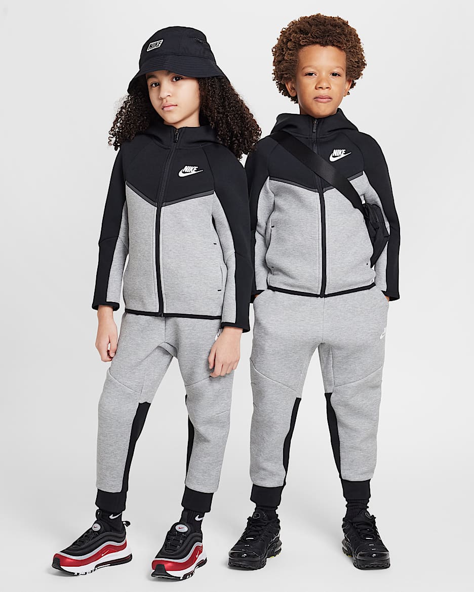 Conjunto de 2 piezas de sudadera de cierre completo Tech Fleece para niños de preescolar Nike Sportswear - Gris oscuro jaspeado