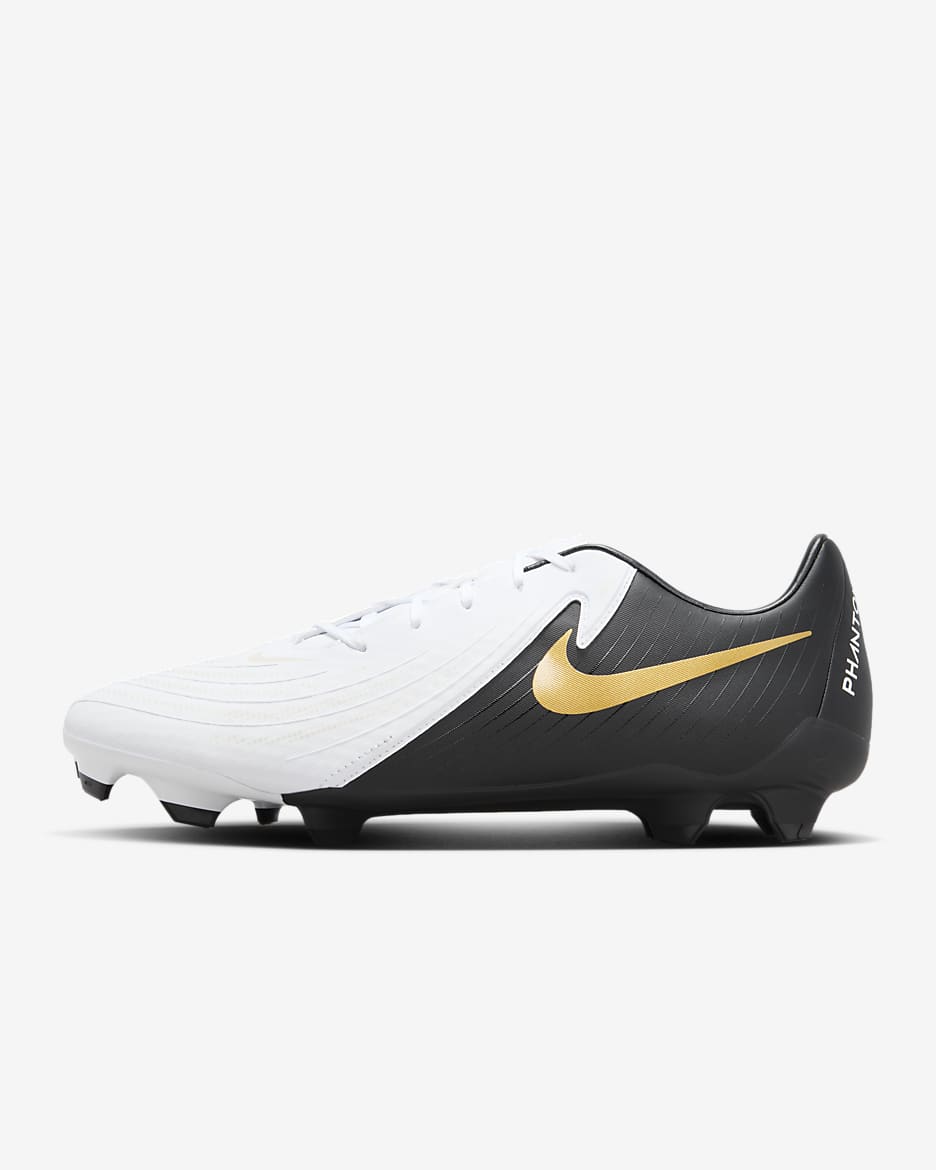 Chuteiras de futebol de perfil baixo MG Nike Phantom GX 2 Academy - Branco/Dourado Coin metalizado/Preto