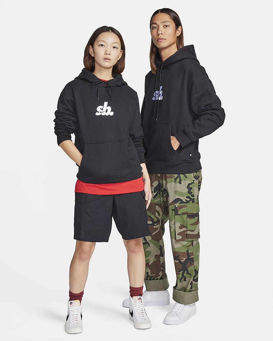 เสื้อสเก็ตบอร์ดมีฮู้ดผ้าฟลีซแบบสวม Nike SB - ดำ/ขาว