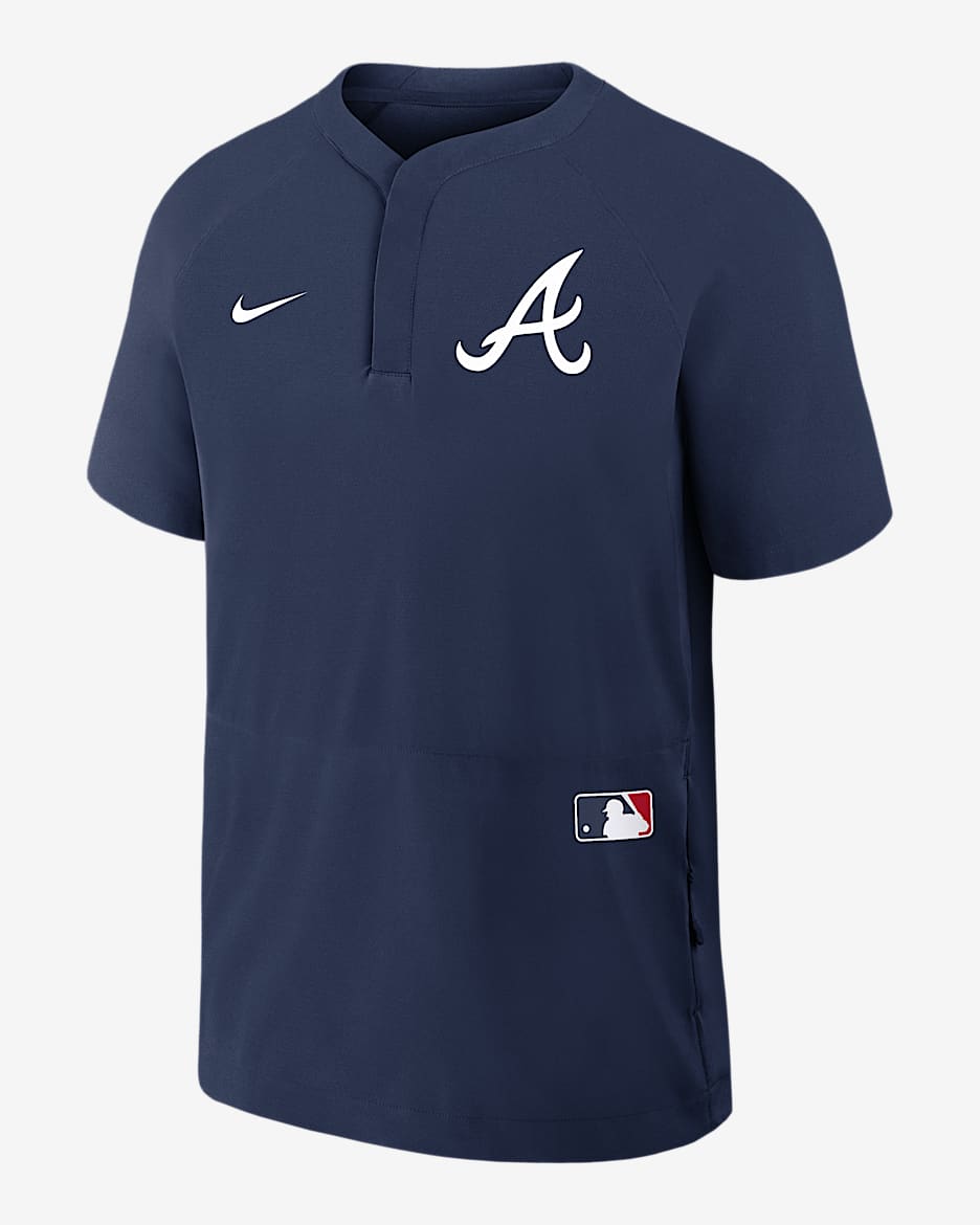 Rompevientos de manga corta Nike de la MLB para hombre Atlanta Braves Authentic Collection - Azul marino