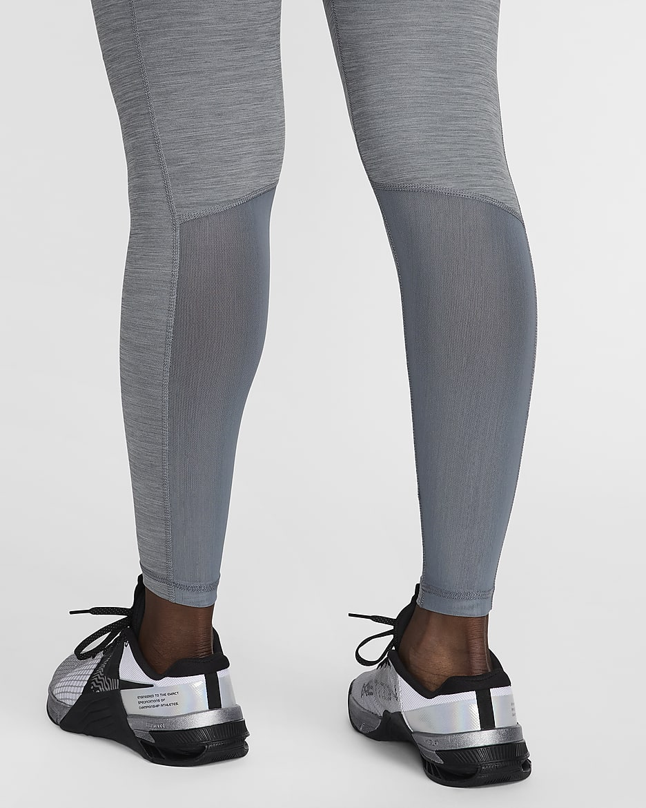 Nike Pro Normal Belli File Panelli Kadın Taytı - Smoke Grey/Heather/Siyah/Beyaz