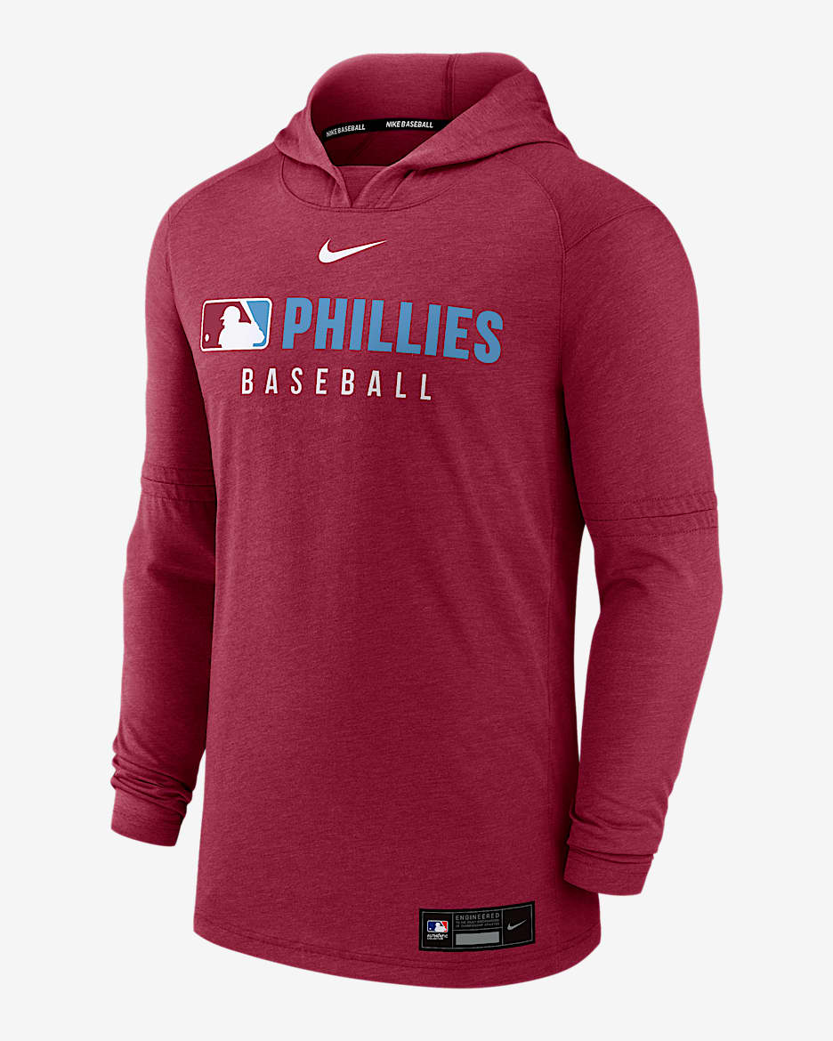 Sudadera con gorro sin cierre Nike Dri-FIT de la MLB para hombre Philadelphia Phillies Authentic Collection - Castaña