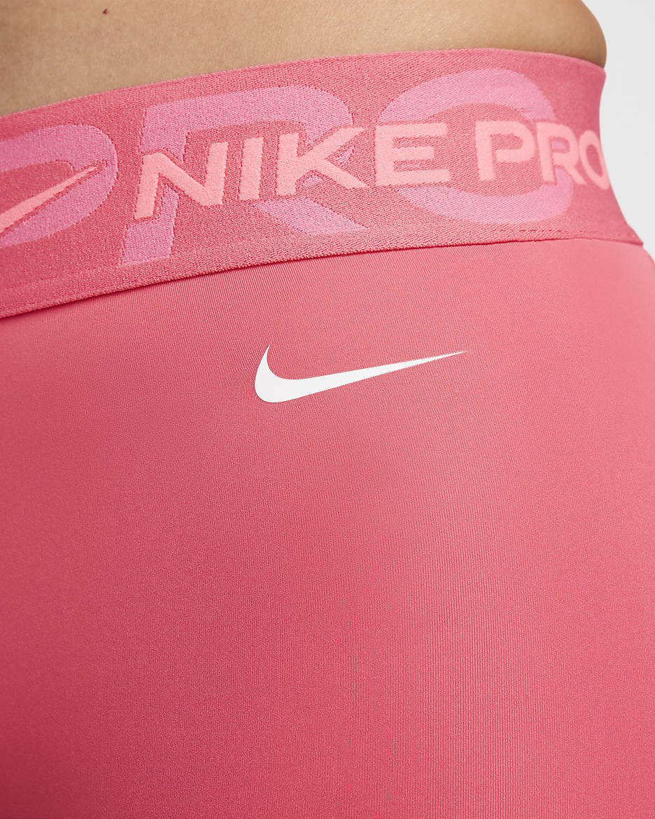 Shorts de ciclismo con gráfico de tiro medio de 8 cm para mujer Nike Pro - Rosa margarita/Rosa paleta/Ponche cálido/Blanco