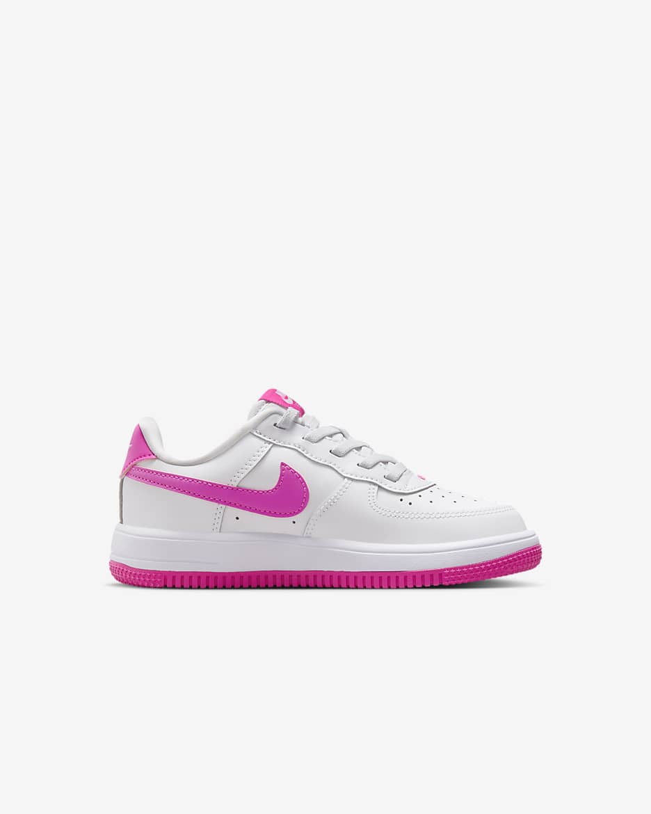 Nike Force 1 Low EasyOn Younger Kids' Shoes - White/Laser Fuchsia