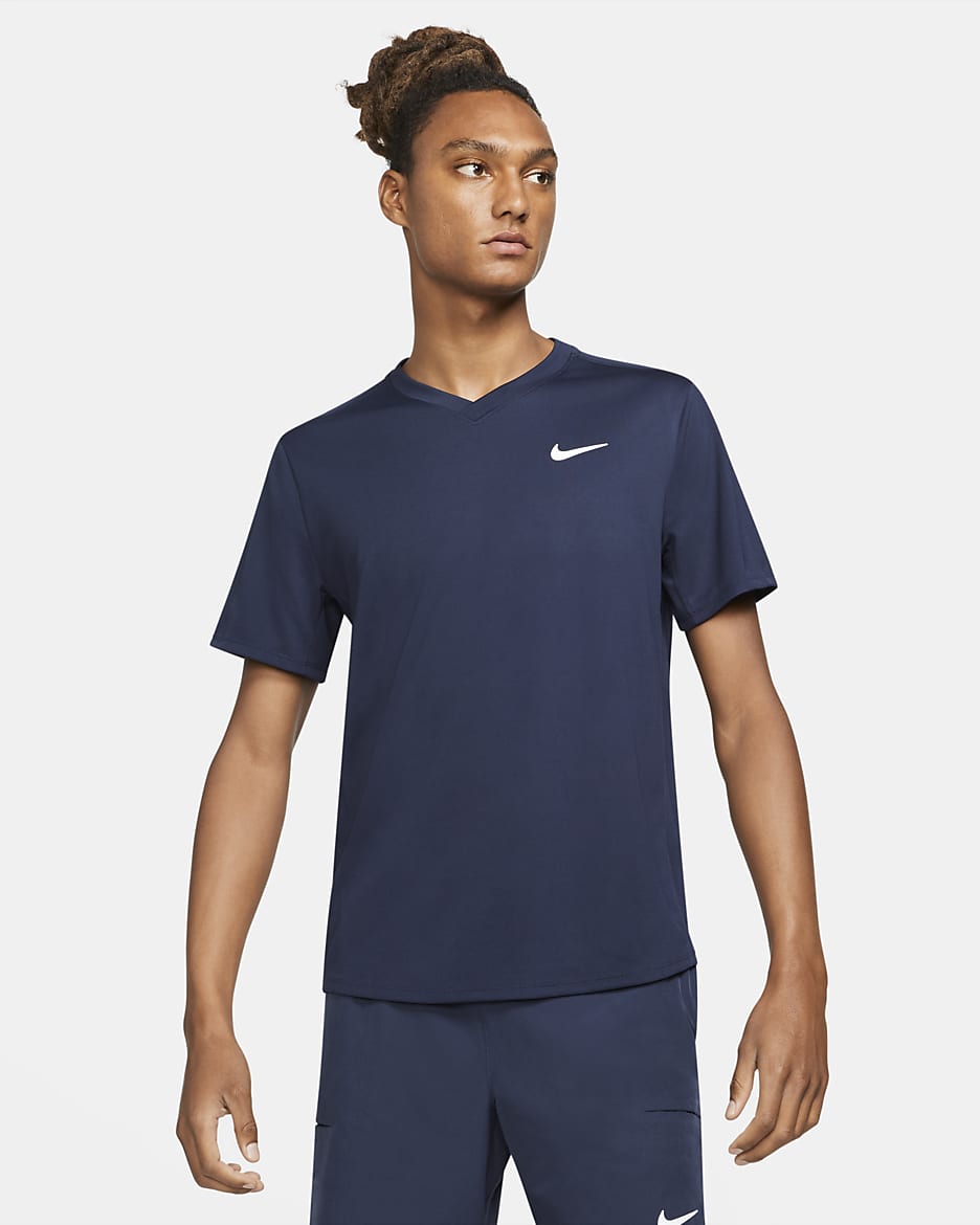 Męska koszulka do tenisa NikeCourt Dri-FIT Victory - Obsidian/Obsidian/Biel