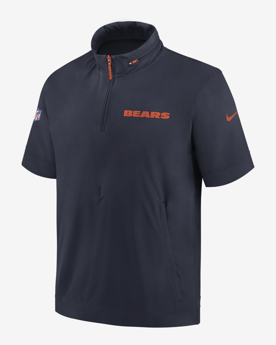 Chicago Bears Sideline Coach Men's Nike NFL 1/2-Zip Short-Sleeve Hooded Jacket - Blue