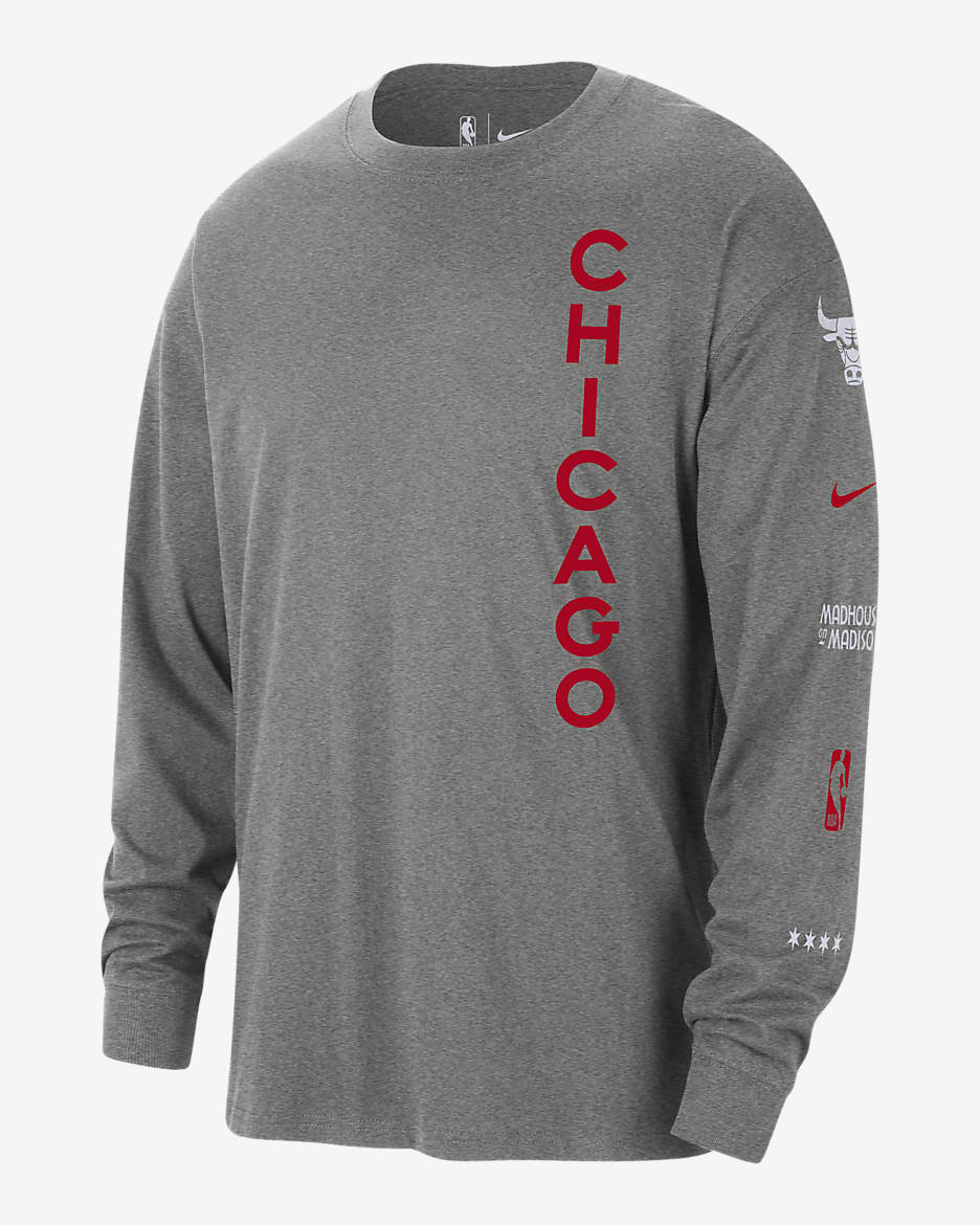 Chicago Bulls 2023/24 City Edition Men's Nike NBA Max90 Long-Sleeve T-Shirt - Dark Grey Heather