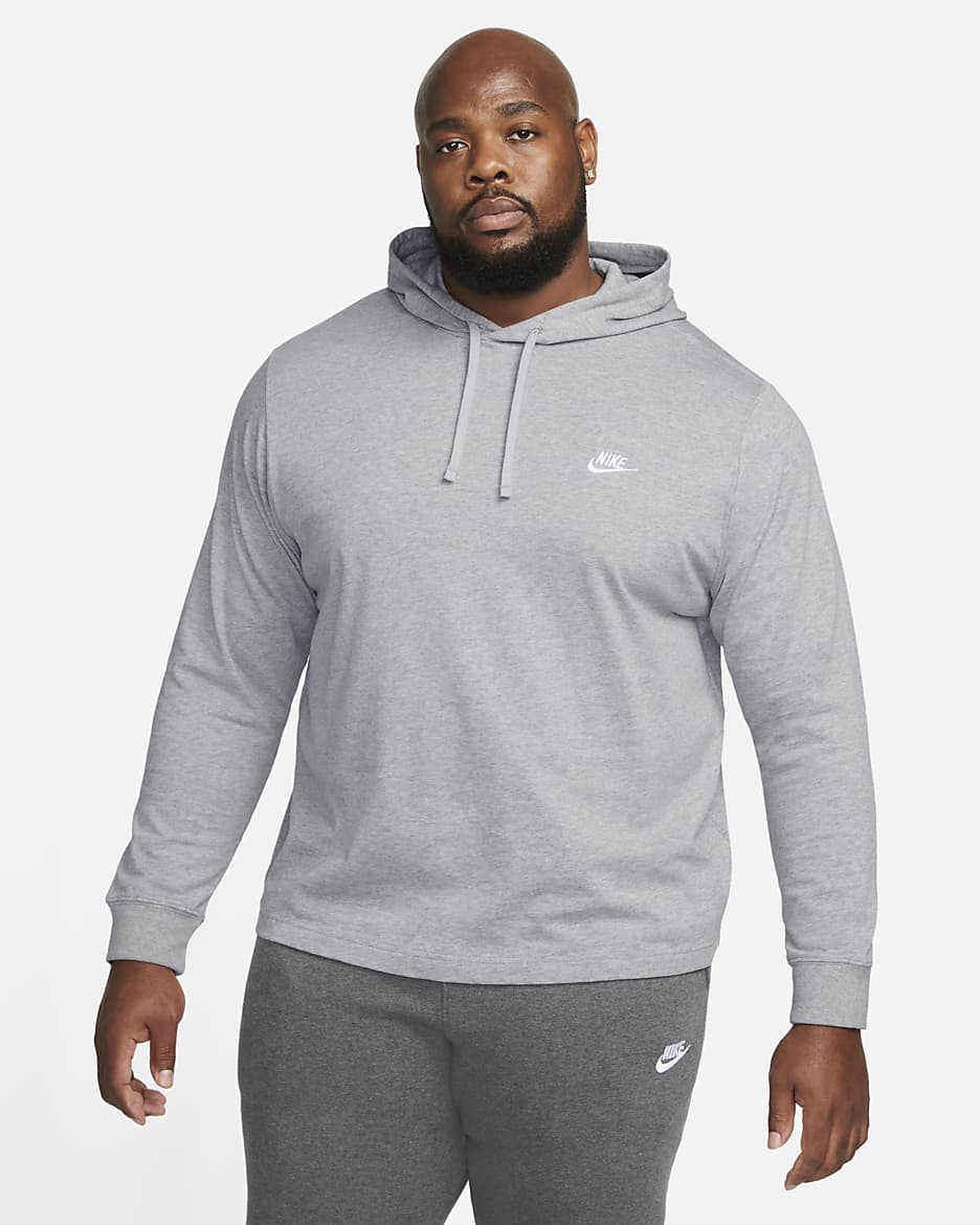 Nike Sportswear Club Men's Jersey Pullover Hoodie - Dark Grey Heather/White