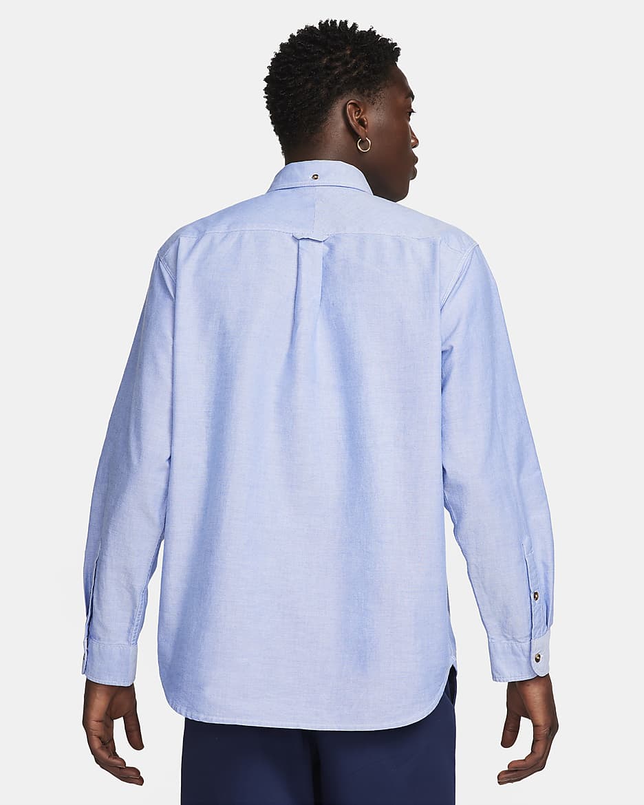 Nike Life Men's Long-Sleeve Oxford Button-Down Shirt - White/Game Royal/Football Grey