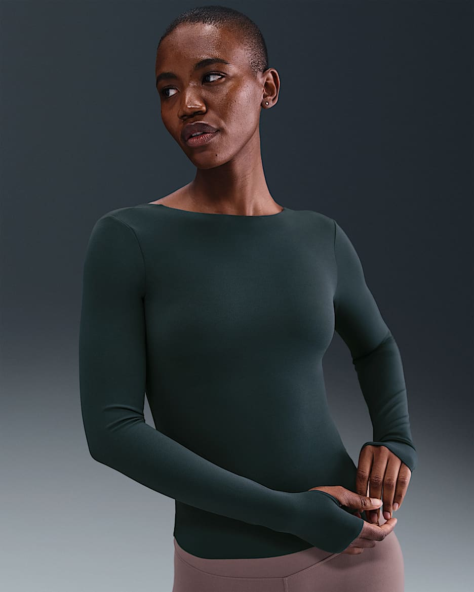 Nike Zenvy Women's Dri-FIT Long-Sleeve Top - Seaweed/White