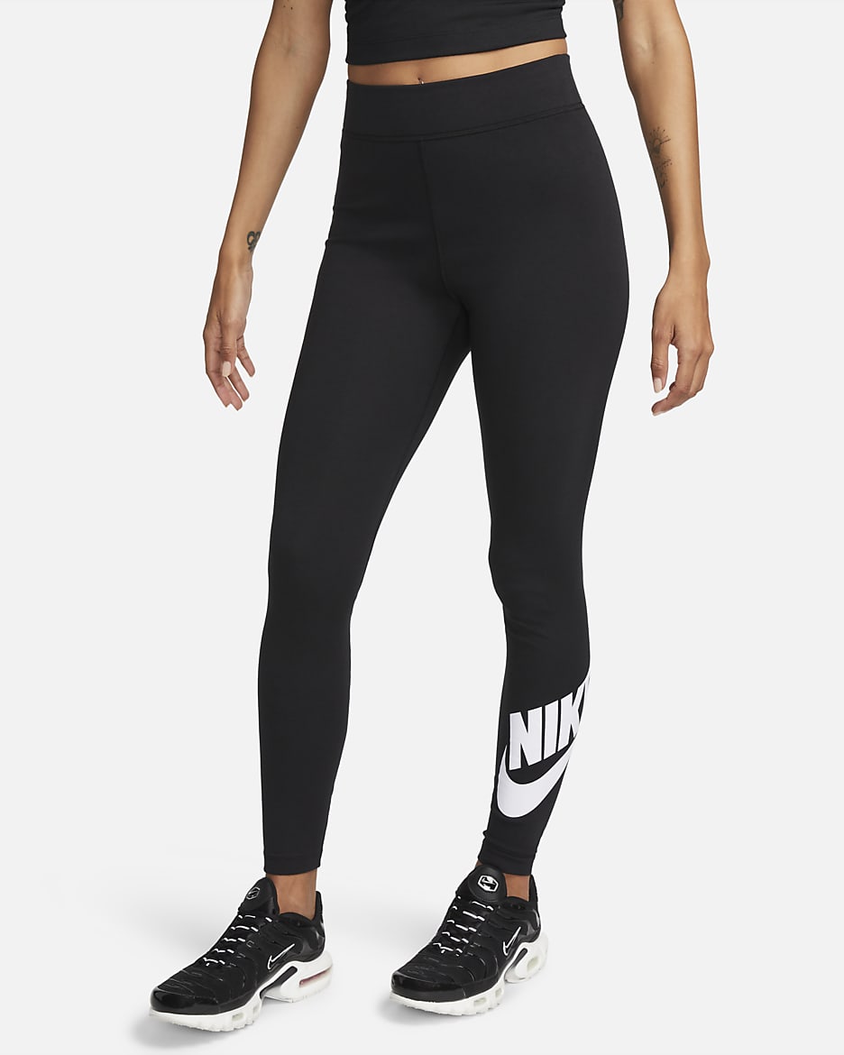 Leggings de cintura alta con gráficos para mujer Nike Sportswear Classics - Negro/Blanco