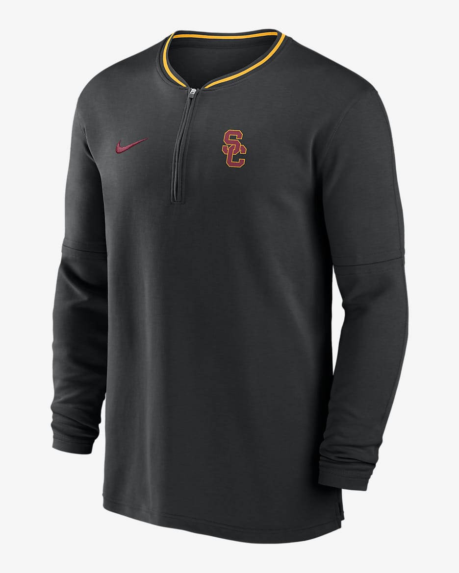 USC Trojans Sideline Coach Men's Nike Dri-FIT College 1/2-Zip Long-Sleeve Top - Black