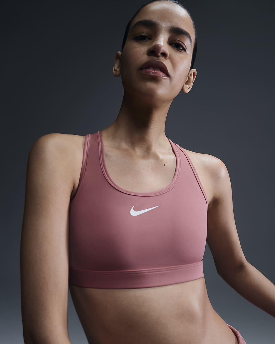 Bra deportivo con almohadillas para mujer Nike Swoosh Medium Support - Rosa cañón/Blanco