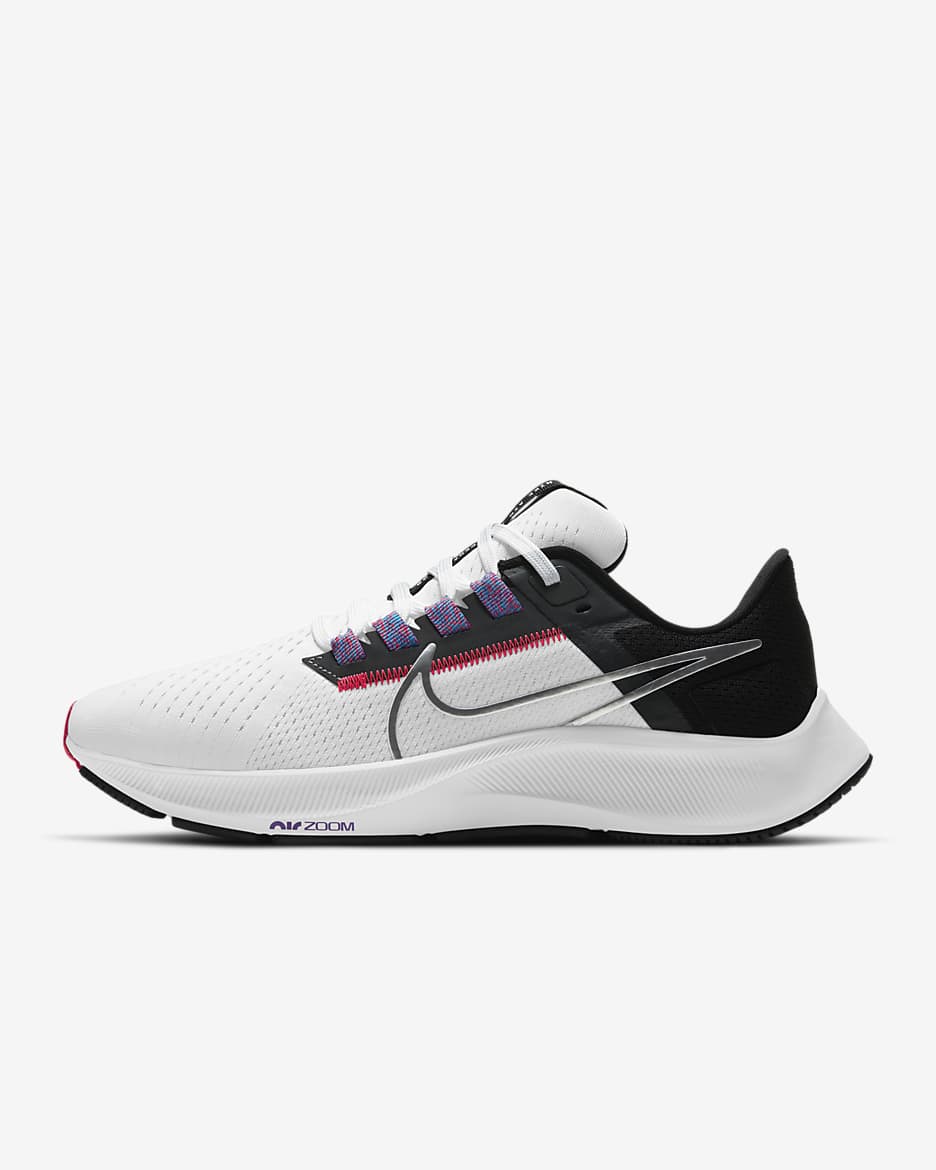 Nike Pegasus 38 Women's Road Running Shoes - White/Black/Flash Crimson/Metallic Silver