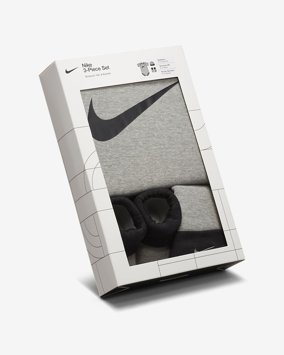 Nike Baby (6-12M) Bodysuit, Hat and Booties Box Set - Dark Grey Heather