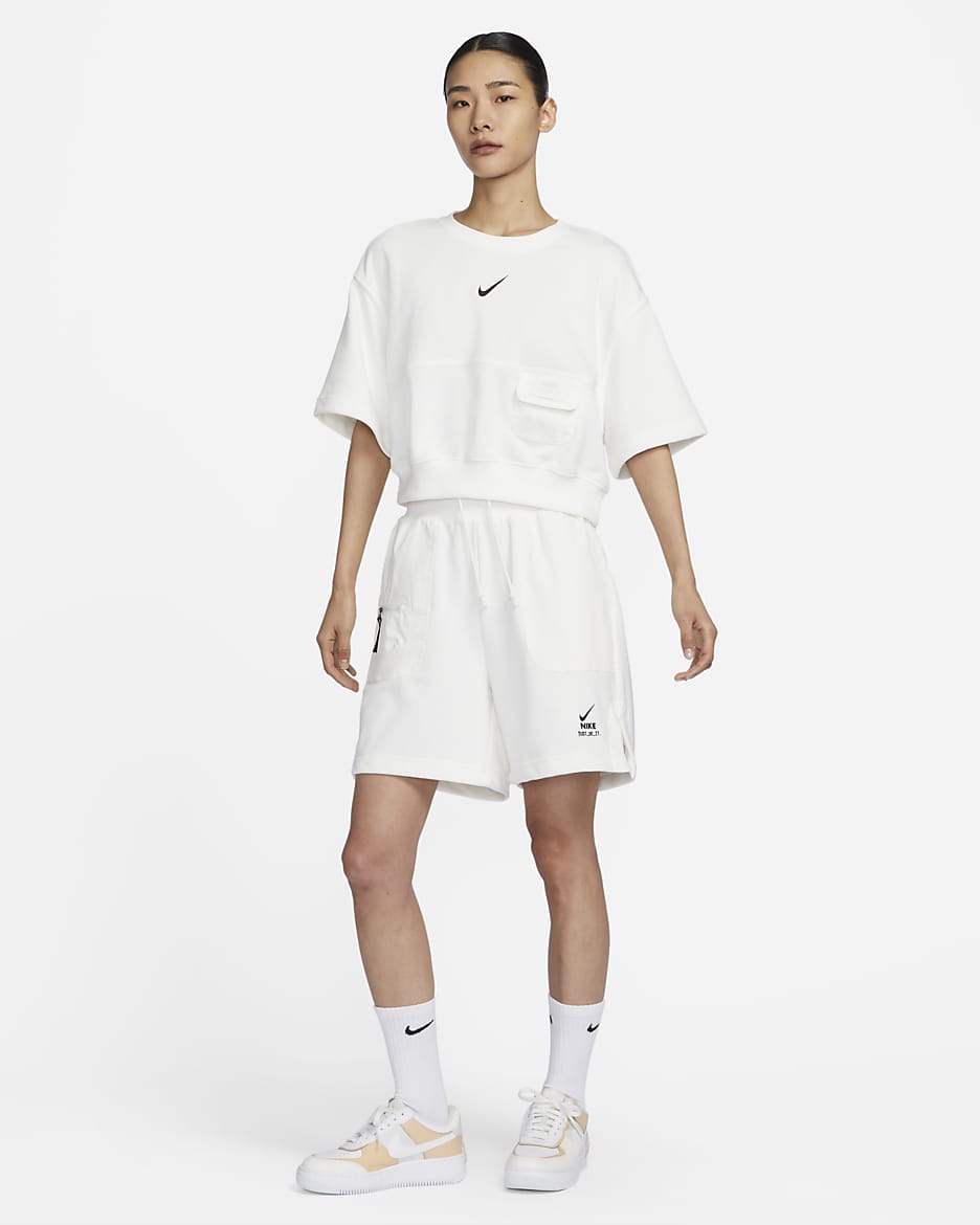 Nike Sportswear City Utility 女款法國毛圈布短袖上衣 - Sail/黑色