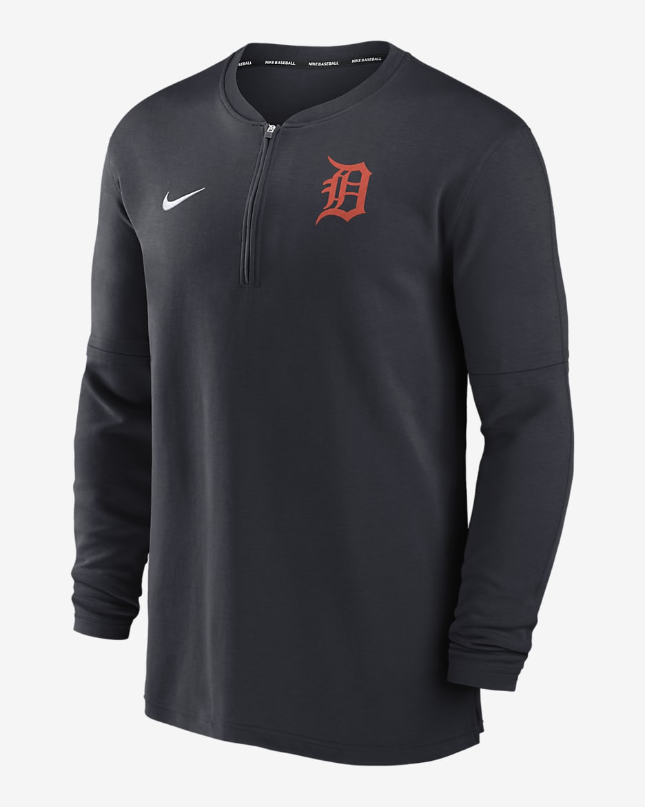 Playera de manga larga Nike Dri-FIT de la MLB de medio cierre para hombre Detroit Tigers Authentic Collection Game Time - Azul