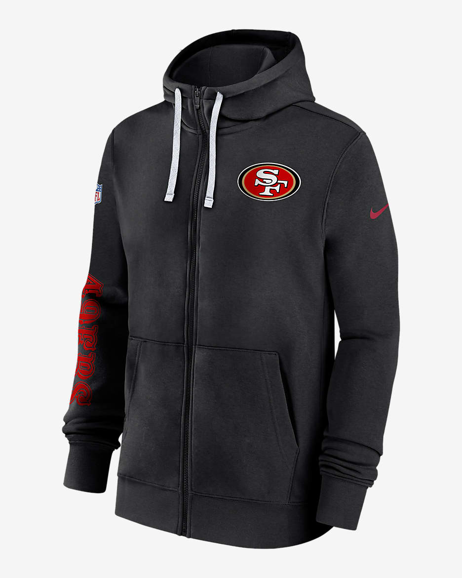 Sudadera con gorro de cierre completo Nike para hombre San Francisco 49ers Sideline Team Issue Club - Negro