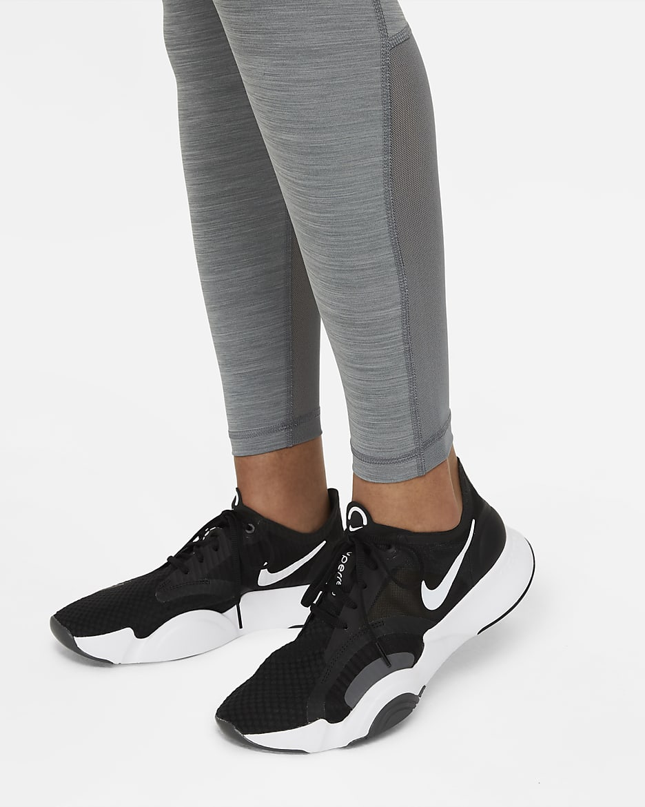 Nike Pro Women's Mid-Rise Mesh-Panelled Leggings - Smoke Grey/Heather/Black/White