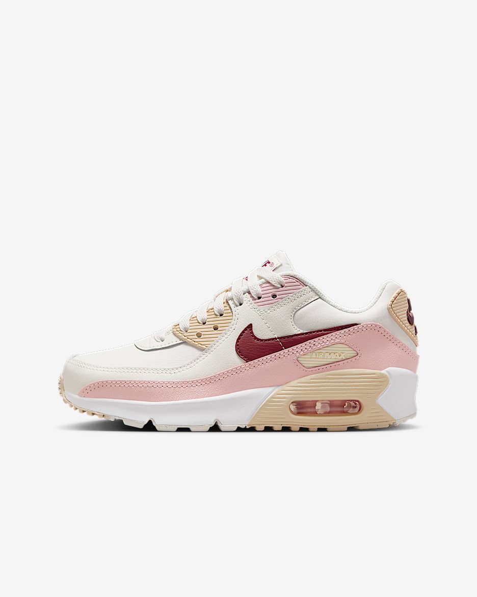 Nike Air Max 90 Tenis para niños grandes - Fantasma/Rosa eco/Vela/Rojo team oscuro