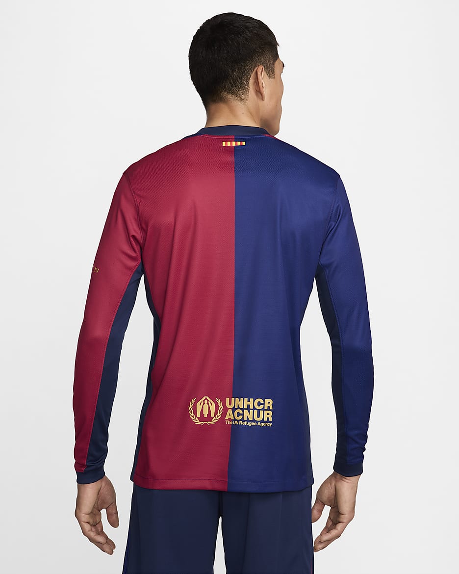 FC Barcelona 2024/25 Stadium Home Men's Nike Dri-FIT Soccer Replica Long-Sleeve Jersey - Deep Royal Blue/Noble Red/Midnight Navy/Club Gold