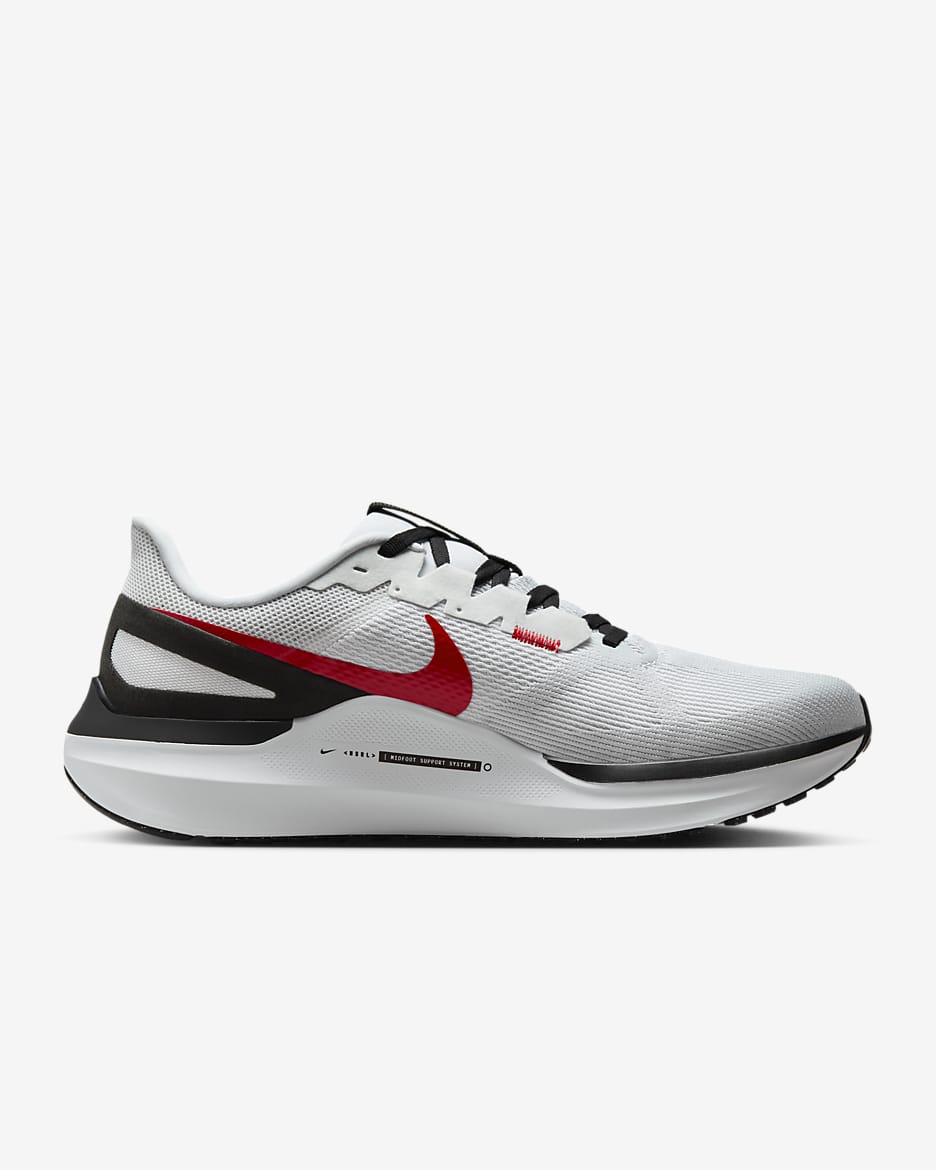 Nike Structure 25 Men's Road Running Shoes - White/Black/Light Smoke Grey/Fire Red