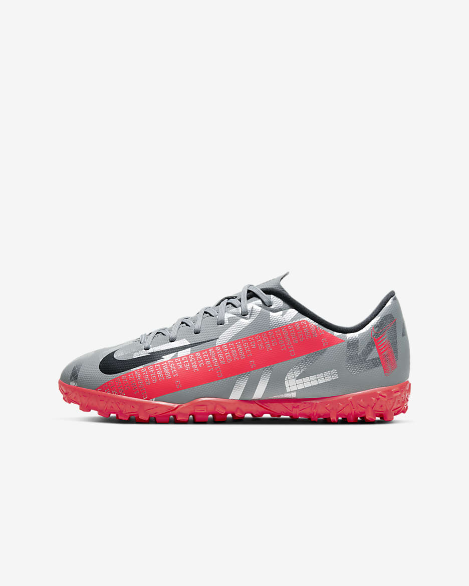 Nike Jr. Mercurial Vapor 13 Academy TF Little/Big Kids' Artificial-Turf Soccer Shoes - Metallic Bomber Grey/Particle Grey/Laser Crimson/Black