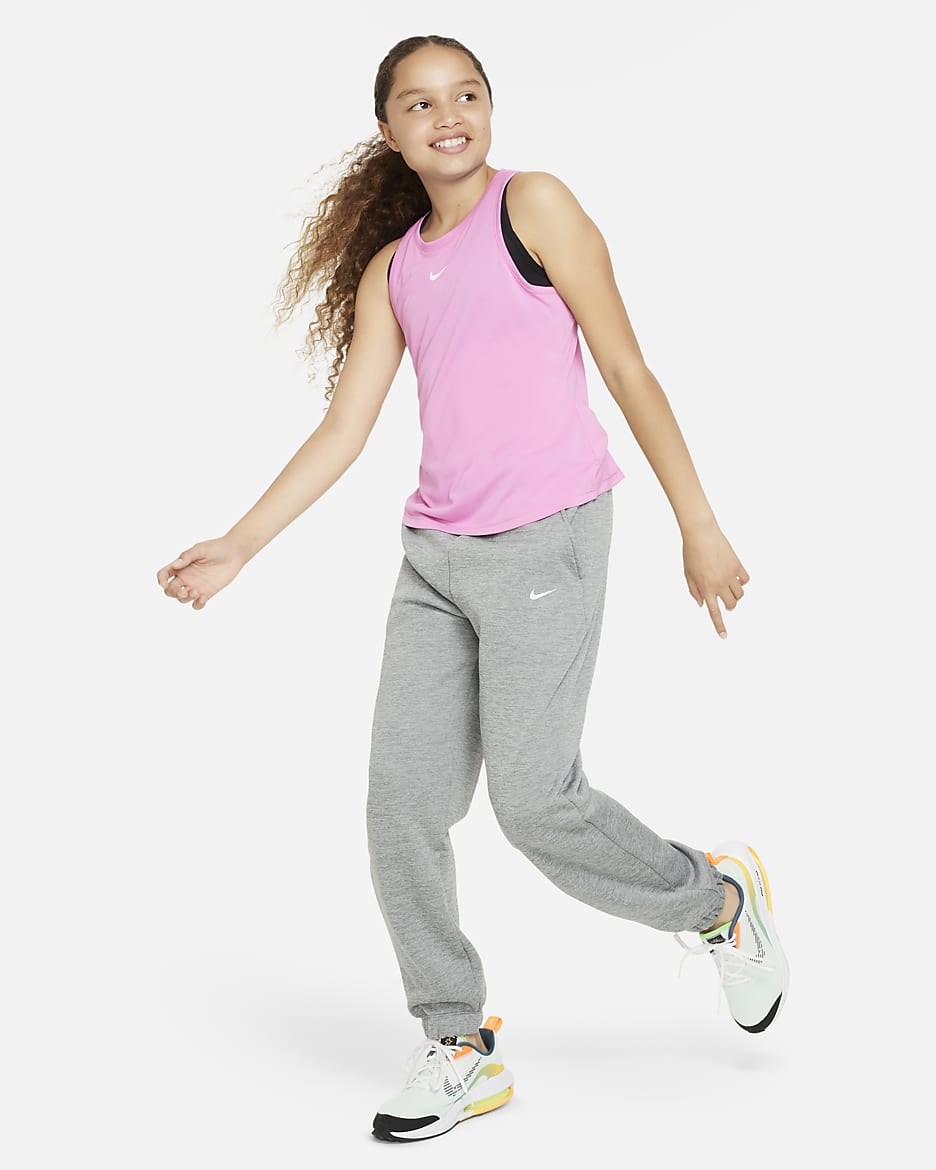 Nike Therma-FIT Big Kids' (Girls') Cuffed Pants - Dark Grey Heather/White